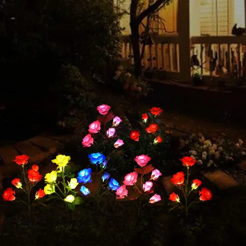 Miniatura 5 de [6 flores mejoradas] Luces de rosas artificiales alimentadas por energía solar, iluminación impermeable para decoración de jardín al aire libre