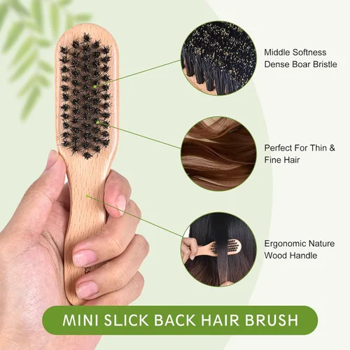 Miniatura 2 de Cepillo de pelo de tamaño de viaje, cepillo de pelo pequeño con control de bordes de madera para evitar el encrespamiento y suavizar los vuelos