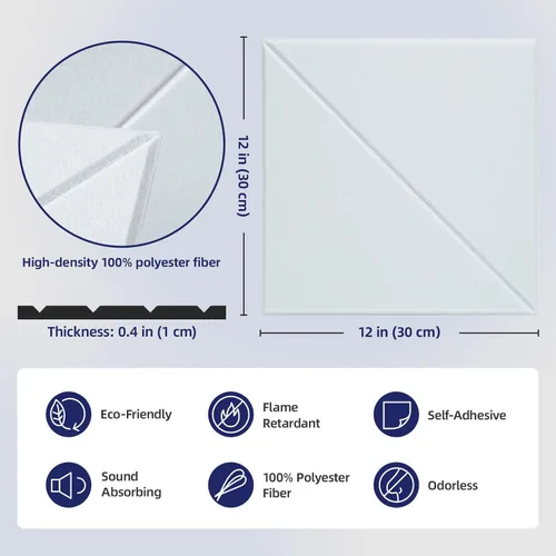 Miniatura 8 de Vieshful Paneles acústicos, paneles de pared absorbentes de sonido para despegar y pegar, paquete de 10 paneles de fieltro de alta densidad de 12 x