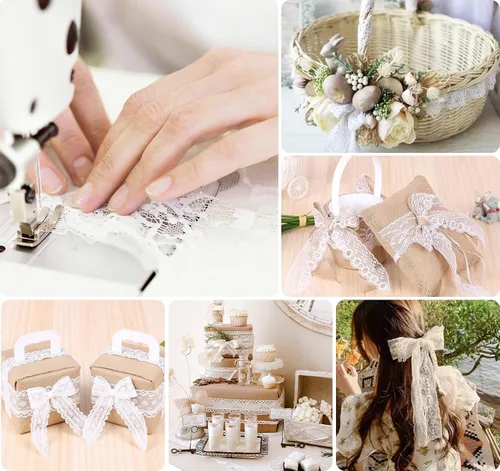 Miniatura 6 de ilauke Cinta de encaje blanco de 82 yardas, 15 rollos de adornos de encaje vintage con varios patrones de ganchillo y costura, diseños florales