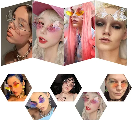 Miniatura 2 de Dollger Gafas de sol sin montura para mujer, retro, coloridas, Halloween, rave, gafas de sol de los años 90, lindas gafas de sol divertidas
