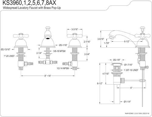 Miniatura 5 de Kingston Brass KS3966AX Restoration - Grifo de baño generalizado, níquel pulido, 6,5 x 3,5 x 3,06