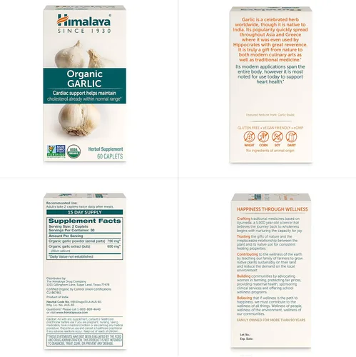 Miniatura 8 de Himalaya Ajo orgánico, para la salud total del corazón, colesterol y apoyo inmunológico, 1.400 mg, 60 cápsulas, suministro de 15 días