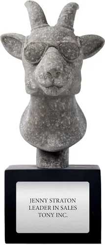 Baudville Premio de trofeo de estrella de rock grabado personalizado – piedra gris tallada sobre base de resina negra – Viene con una elegante caja