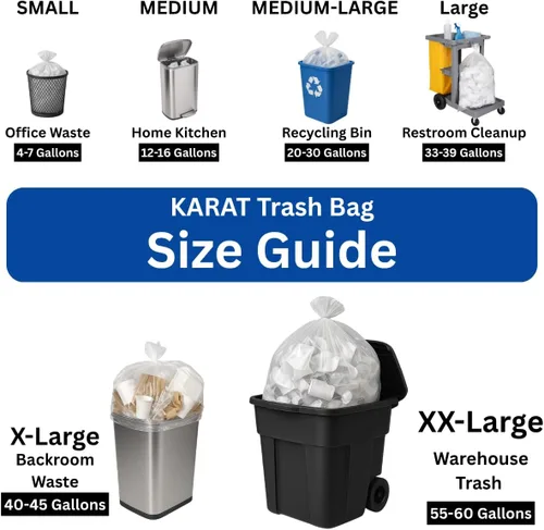 Miniatura 3 de Karat Bolsas de basura [12-16 galones – 1000 unidades] 6 micras Revestimientos transparentes para cubos de basura de alta densidad 24 x 33