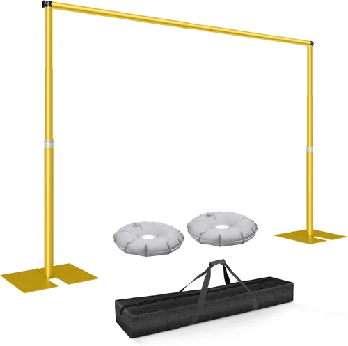 Miniatura 10 de Kit de soporte de fondo de tubo y cortina de 10 x 10 pies, soporte ajustable resistente con bolsa de transporte, marco de fondo de metal para Negro
