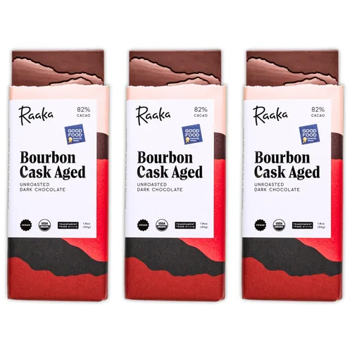 Miniatura 11 de Raaka Chocolate Bourbon Cask Aged 82% Chocolate negro Regalo de chocolate negro gourmet Orgánico, vegano, sin soja, sin gluten, Kosher Barras