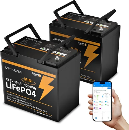 Miniatura 10 de Mini LiFePO4 - Batería de litio de 12 V 100 Ah con Bluetooth, BMS inteligente, más de 15000 ciclos profundos, 20.9 libras, ligera, diseño compacto