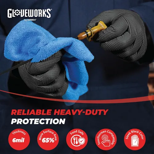 Miniatura 2 de Guantes de nitrilo negro HD GLOVEWORKS - 6 mil Guantes desechables, sin látex, para mecánicos