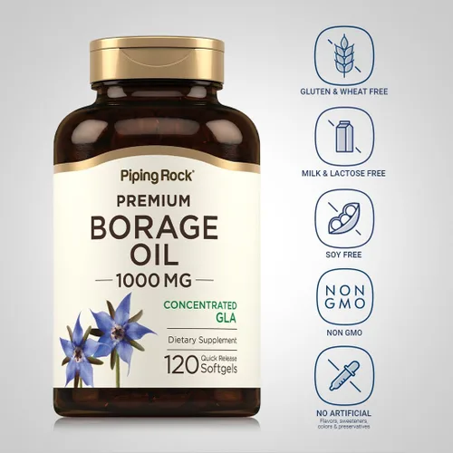 Miniatura 3 de Piping Rock Suplemento de aceite de borraja de 1000 mg 120 cápsulas de gel suave Omega 3 6 9 prensado en frío y sin hexano Sin OMG, sin