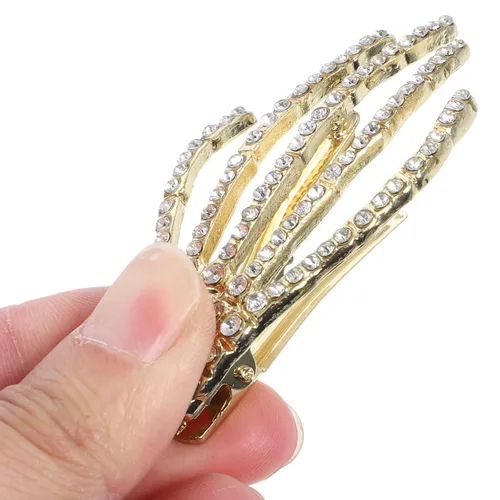 Miniatura 6 de Minkissy 4 pinzas de esqueleto de aleación con diamantes de imitación, pinza de pelo brillante a mano, horquilla zombi punk, horror Bobby Garra