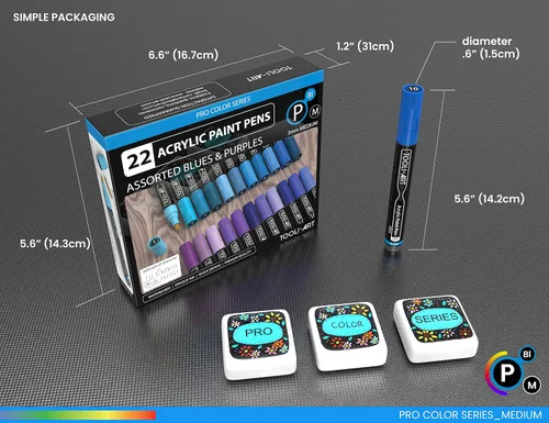 Miniatura 8 de TOOLI-ART Juego de 22 rotuladores de pintura acrílica, serie Pro Color, punta media de 0.118 pulgadas para pintura de roca, vidrio, tazas, madera