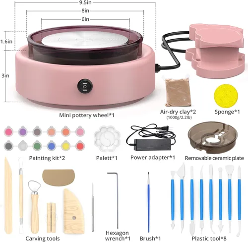 Miniatura 2 de Skirfy Mini Torno de Alfarería para Principiantes Adultos con Pedal de Pie, Máquina de Cerámica de 9.5" para Niños, Manualidades que Brillan