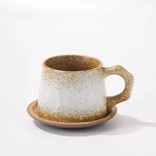 Miniatura 9 de Taza de capuchino de cerámica vintage retro hecha a mano con platillo – Taza de té y platillo de cerámica rústica pequeña, sin plomo, taza hecha a