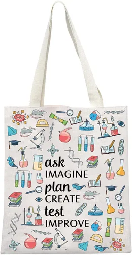 GJTIM Profesor de Ciencias Regalo Químico Laboratorio Ciencia Química Regalo Preguntar Imagine Plan Crear Prueba Mejorar Científico Tote Bag