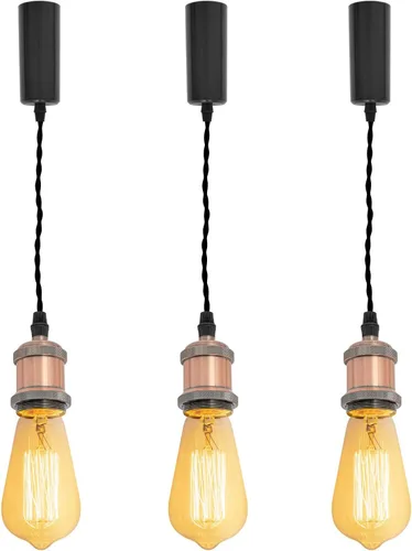 Miniatura 39 de Kiven 3 luces H System Track Mini colgante, soporte de lámpara con acabado negro perla, kit de luces de riel, colgante de rosa, tela trenzada