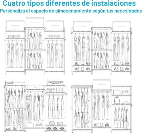 Miniatura 7 de Ulif E13C Sistema Organizador de Armario de Servicio Pesado, Estantes de Ropa Independientes para Colgar Ropa, Perchero Ajustable de 63" An x 16" Pr