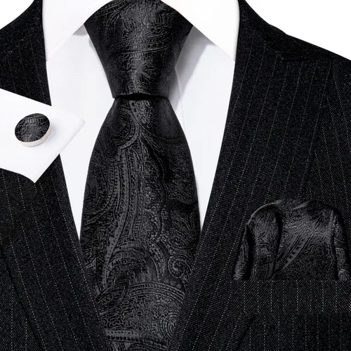 Miniatura 123 de Barry.Wang - Juego de corbata de seda para hombre, diseño de cachemira, pañuelo y gemelos de bolsillo