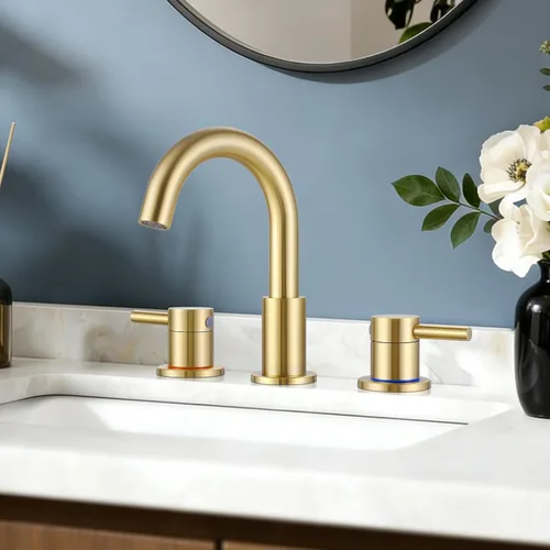 Miniatura 10 de FGKQ Grifo de Baño de Níquel Cepillado 3 Agujeros, Grifo de Baño de 8 Pulgadas Generalizado para Lavabo 3 Agujeros de Níquel Cepillado con Líneas