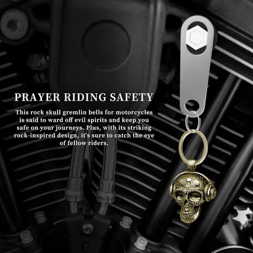Miniatura 3 de Llavero de motocicleta Guardian Luck Bell Rock Skull Biker Gremlin Bell Car Llavero Accesorios con colgador de campana de motocicleta