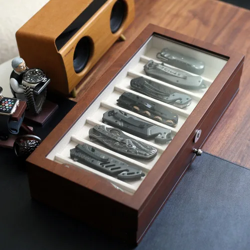Miniatura 3 de Estuche Expositor de Cuchillos de Bolsillo para Hombre, Soporte para Colección, Cuchillo Plegable de 15-17 Pulgadas con Acabado de Nogal, nogal