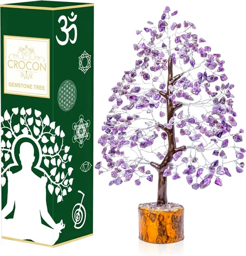 Miniatura 15 de Crocon Árbol de la vida de cristal de cuarzo transparente, chakra para energía positiva, decoración de Feng Shui, árbol bonsái de dinero con piedras
