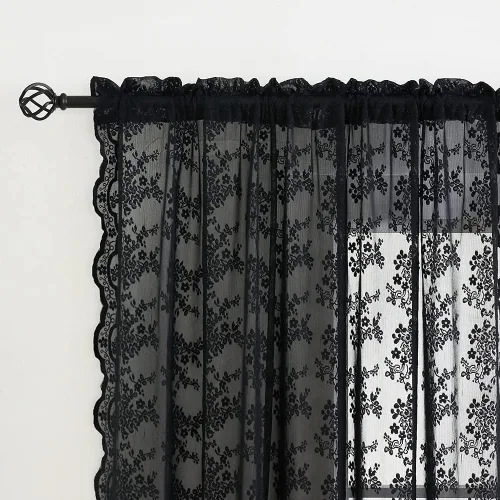 Miniatura 2 de YJ YANJUN Cortinas negras para dormitorio de 90 pulgadas de largo, 2 paneles de cortinas traslúcidas victorianas florales de Halloween para sala