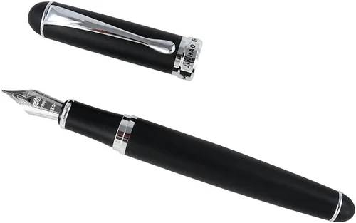 Miniatura 3 de Pluma estilográfica Jinhao con adornos plateados, punta mediana X750 con estuche de regalo (negro escarchado)