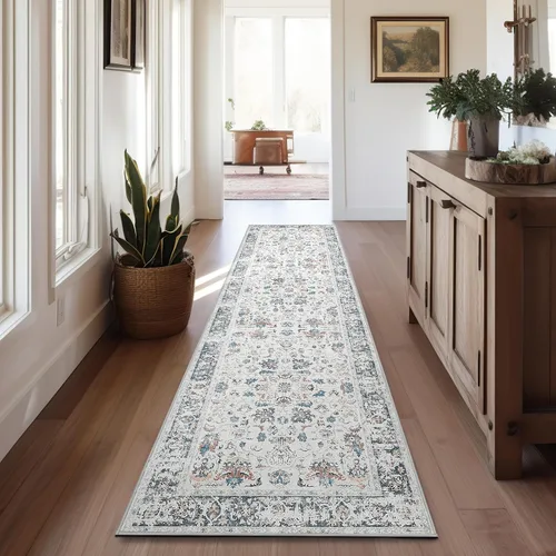 Miniatura 7 de jinchan Alfombra de entrada de 2 x 3 pulgadas, lavable, diseño floral vintage, tapete pequeño para interiores, bohemio, ligero, delgado
