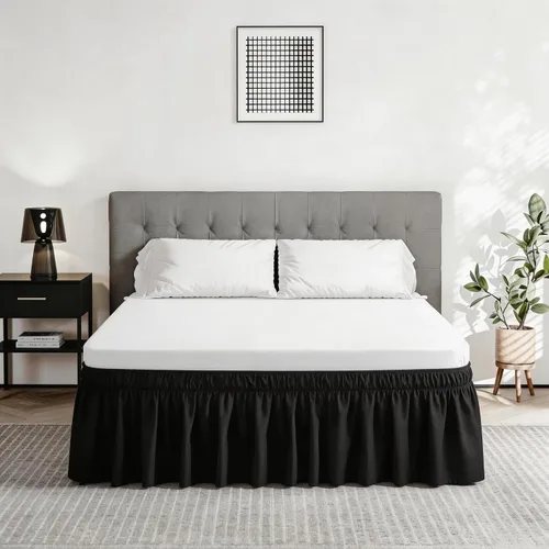 Miniatura 20 de Vocander Falda de Cama Rosa Tamaño Individual con Caída de 14 Pulgadas, Falda de Cama Elástica con Volantes Antipolvo, Fácil de Colocar, Faldas