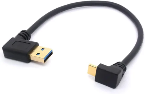 Miniatura 8 de Cable de extensión USB tipo C de 9.8 in, chapado en oro, USB 3.0 macho a 90 grados hacia arriba en ángulo descendente, cable tipo C, cable adaptador