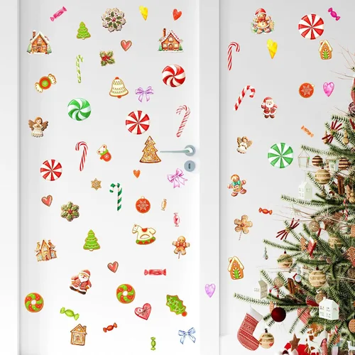 Miniatura 8 de Adornos de Navidad, calcomanías de pared para despegar y pegar, calcomanías de pared extraíbles de bastón de caramelo, calcomanías de piso de menta