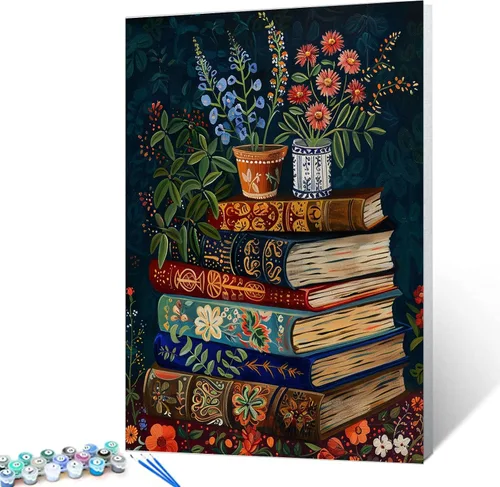 Miniatura 34 de Aihonmin Estantería 6 Pack Pintar por Números para Adultos Libros Pintura DIY sobre Lienzo con Pinceles Pigmento Manualidades DIY Pintura Acrílica