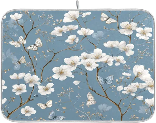 Miniatura 74 de Tapete de secado de platos de primavera naranja con flor de amapola para encimera de cocina, tapete escurridor absorbente de microfibra, tapete