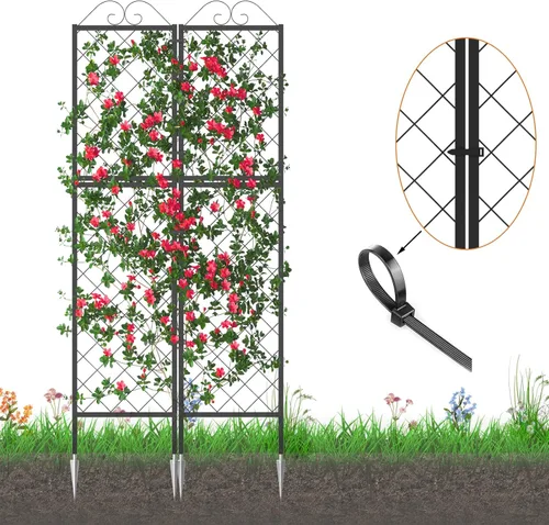 Miniatura 2 de Zhongma Paquete de 2 enrejados de metal para jardín para plantas trepadoras, valla de metal de 77.2 pulgadas de alto, soporte de enrejado
