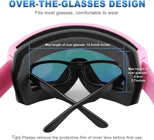 Miniatura 3 de Gafas de esquí y snowboard OTG, gafas antiniebla HD espejadas para hombres y mujeres