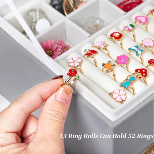 Miniatura 23 de Joyero de pendientes para mujeres y niñas, organizador de aretes de 5 capas, caja organizadora de joyas blanca con candado, collares y aretes