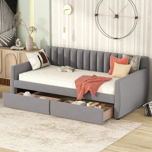 Miniatura 10 de SOFTSEA Sofá cama matrimonial con nido, sofá cama tapizado de terciopelo con respaldo vertical copetudo para sala de estar, dormitorio, no necesita