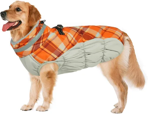Miniatura 14 de Lelepet Abrigo cálido para perro, abrigo de invierno para perro, chaqueta impermeable para perros con arnés incorporado, chaleco reflectante