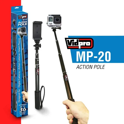 Miniatura 2 de Vidpro MP20 - Poste de acción ligero de 36 pulgadas extensible de aluminio monopie se pliega hasta 10 pulgadas, incluye soporte integrado para GoPro