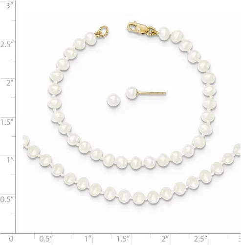 Miniatura 3 de Collar de perlas cultivadas FW de 14 k 0.118-0.157 in de 14 pulgadas, 5 pulgadas. Pulsera y aretes estilo XF502SET, Metal, no conocido