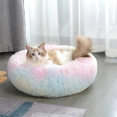 Miniatura 4 de Cama para gatos para interior y para perros pequeños y medianos - Lavable 50/60 centímetros, redonda antiansiedad, esponjosa, de felpa y pelo