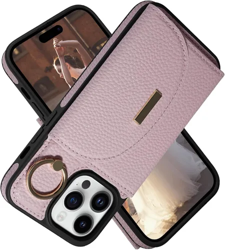 Miniatura 16 de Funda tipo cartera para iPhone 14 Pro Max de 6.7 pulgadas, con ranuras para tarjetas, soporte para anillos, funda protectora de piel sintética