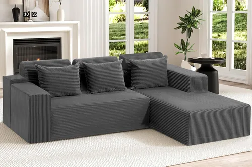 Miniatura 13 de Homguava Sofás modulares seccionales para sala de estar, sofá nube de 101 pulgadas con diván en forma de L, cómodo sofá de sala de estar con asiento