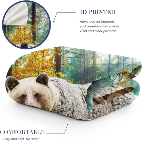 Miniatura 5 de Manta de Forro Polar de 80"x60", Suave, Acogedora, Cálida, Difusa, Manta de Franela de Felpa, Familia de Osos Pardos en el Bosque, Manta para Sofá