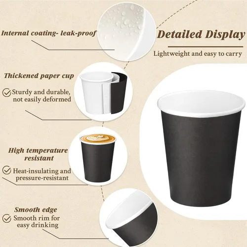 Miniatura 3 de Paquete de 25 vasos de papel desechables negros de 8 onzas, tazas de café caliente, taza de té de papel, vasos desechables, vasos para bebidas