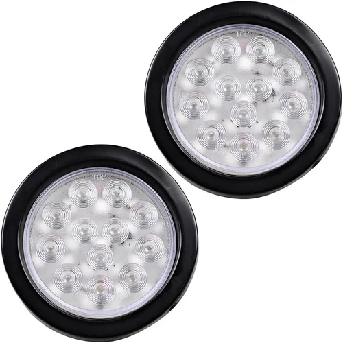 Miniatura 57 de Kit de tapones de cableado con cubierta de hule para luz trasera LED redonda de 4", 12 ledes, para RV, camioneta Luz roja - Lente transparente