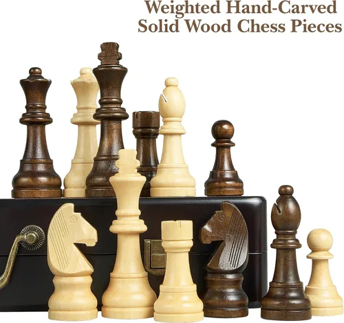 Miniatura 7 de Juego de ajedrez de madera de 18.5 pulgadas con asa, juegos de ajedrez para adultos y niños, juegos de mesa plegables portátiles con tamaño King