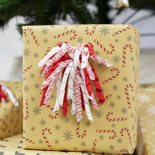 HUIHUANG Lazo de regalo de Navidad para regalos, lazos rizados para envolver regalos, bastón de caramelo, lazos de Navidad rojos y blancos para