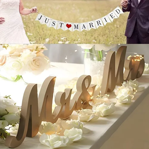 Miniatura 9 de Mr and Mrs Signs - Decoración de mesa de boda, letras independientes de madera para accesorios de fotos, decoración rústica, regalo de fiesta